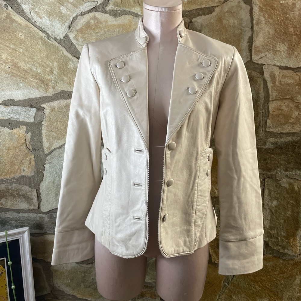 Sheri Bodell Cream Leather Military-Style Jacket